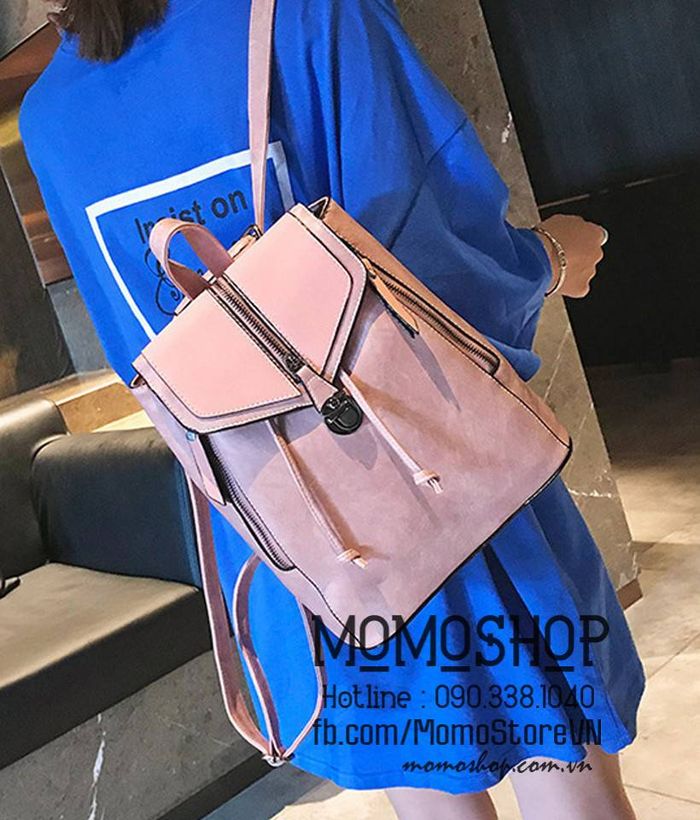 Balo mini túi xách 2in1 thời trang màu hồng kiểu dáng Hàn Quốc, siêu bền