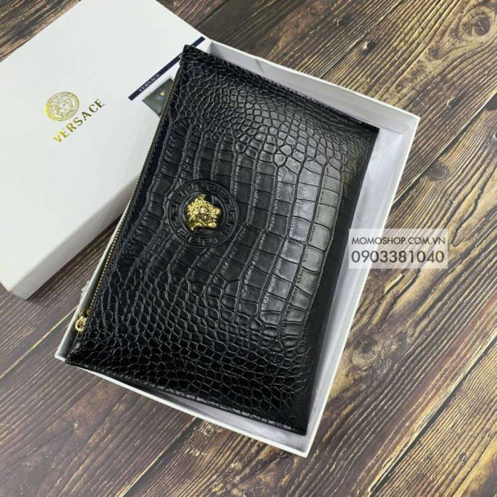 Clutch da nam Versace Hàn Quốc bn617 đen ví nam cầm tay hàng hiệu