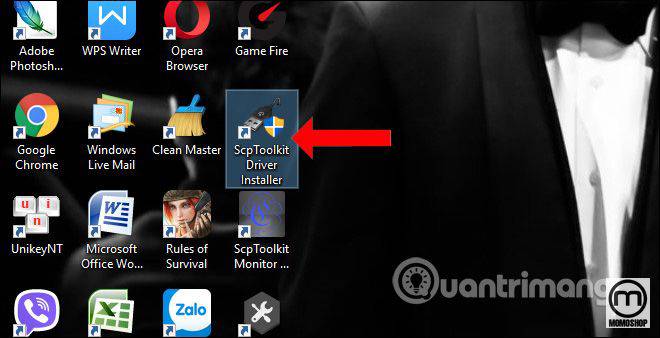 Bên ngoài màn hình, nhấp vào ứng dụng ScpToolkit Driver Installer để thêm bộ điều khiển PS3 vào máy tính.
